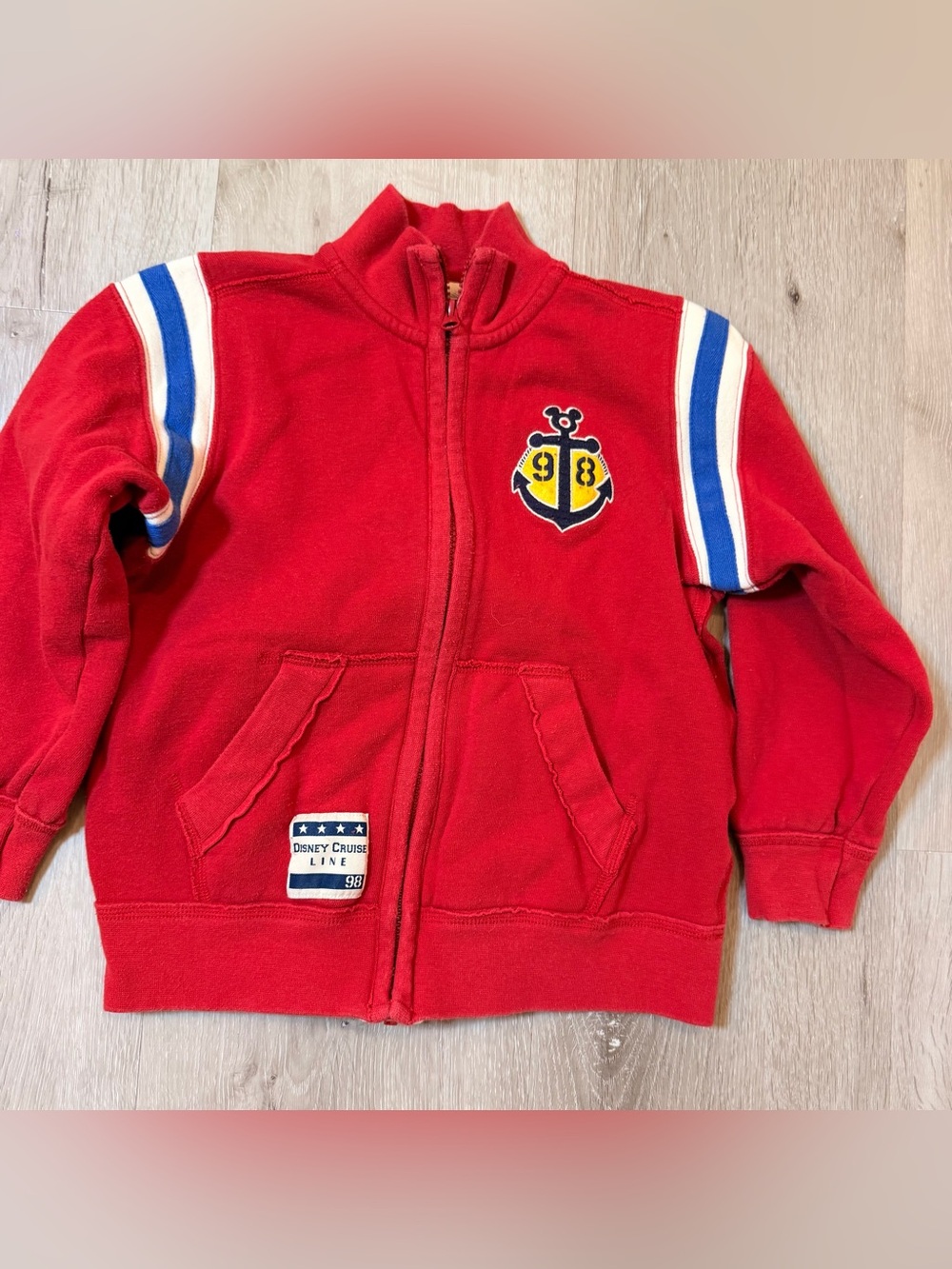 Rare Disney Cruise Line Mickey Mouse Zip Up Jacket - Red Varsity Style - small